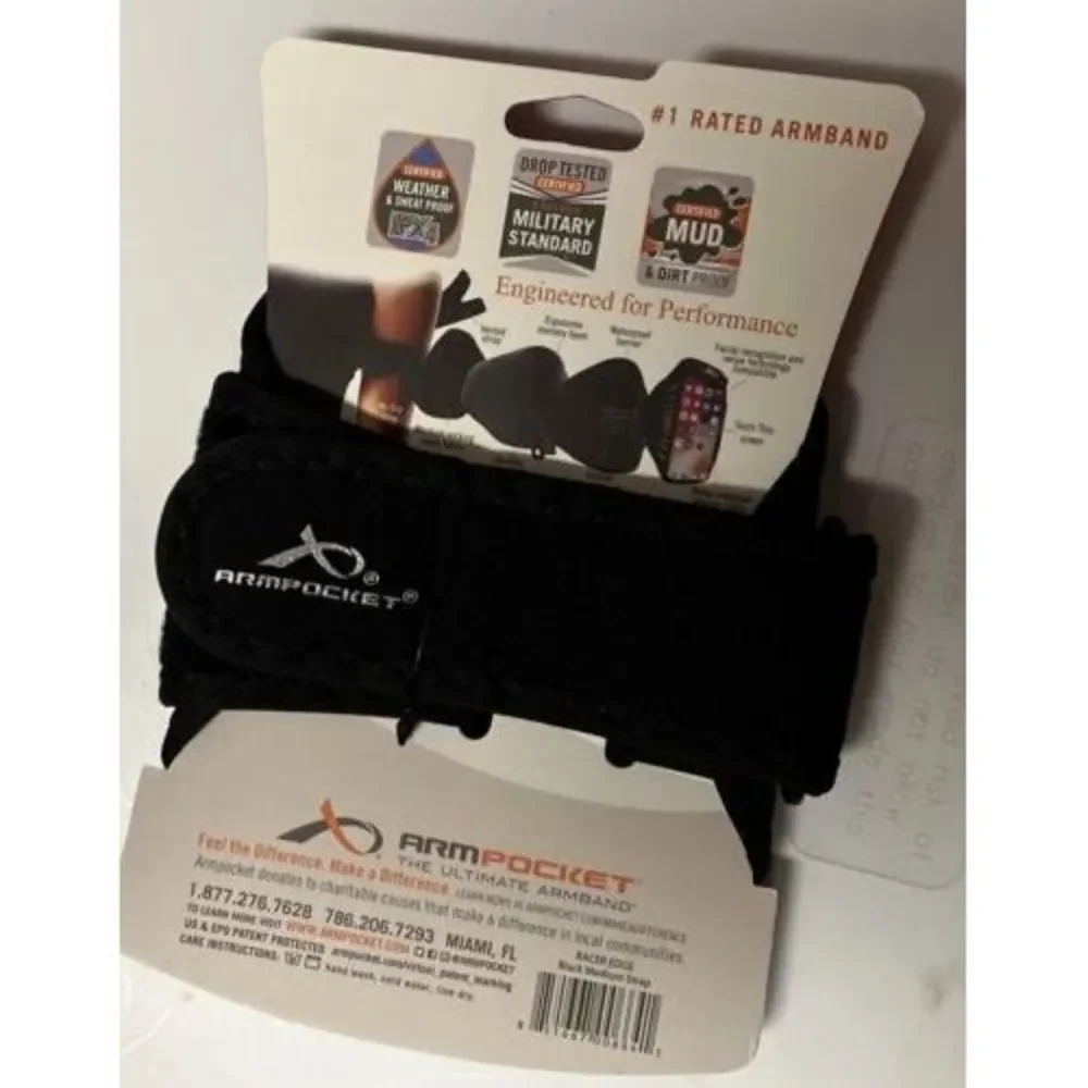 Armpocket Racer Edge Armband - Medium Strap Length - Black and Sliver‎ - NEW